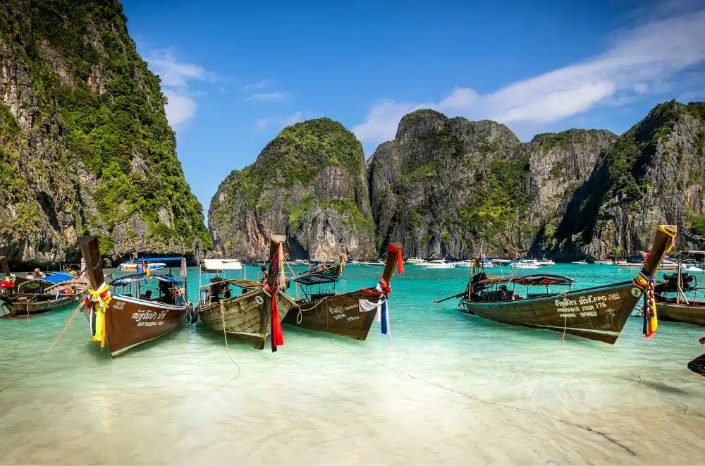 long boats on phi phi beach