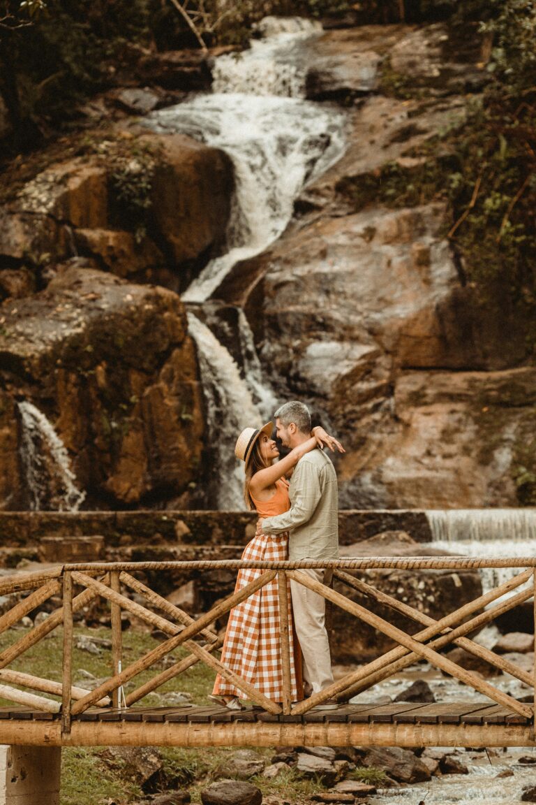 couple having good time before a fountain